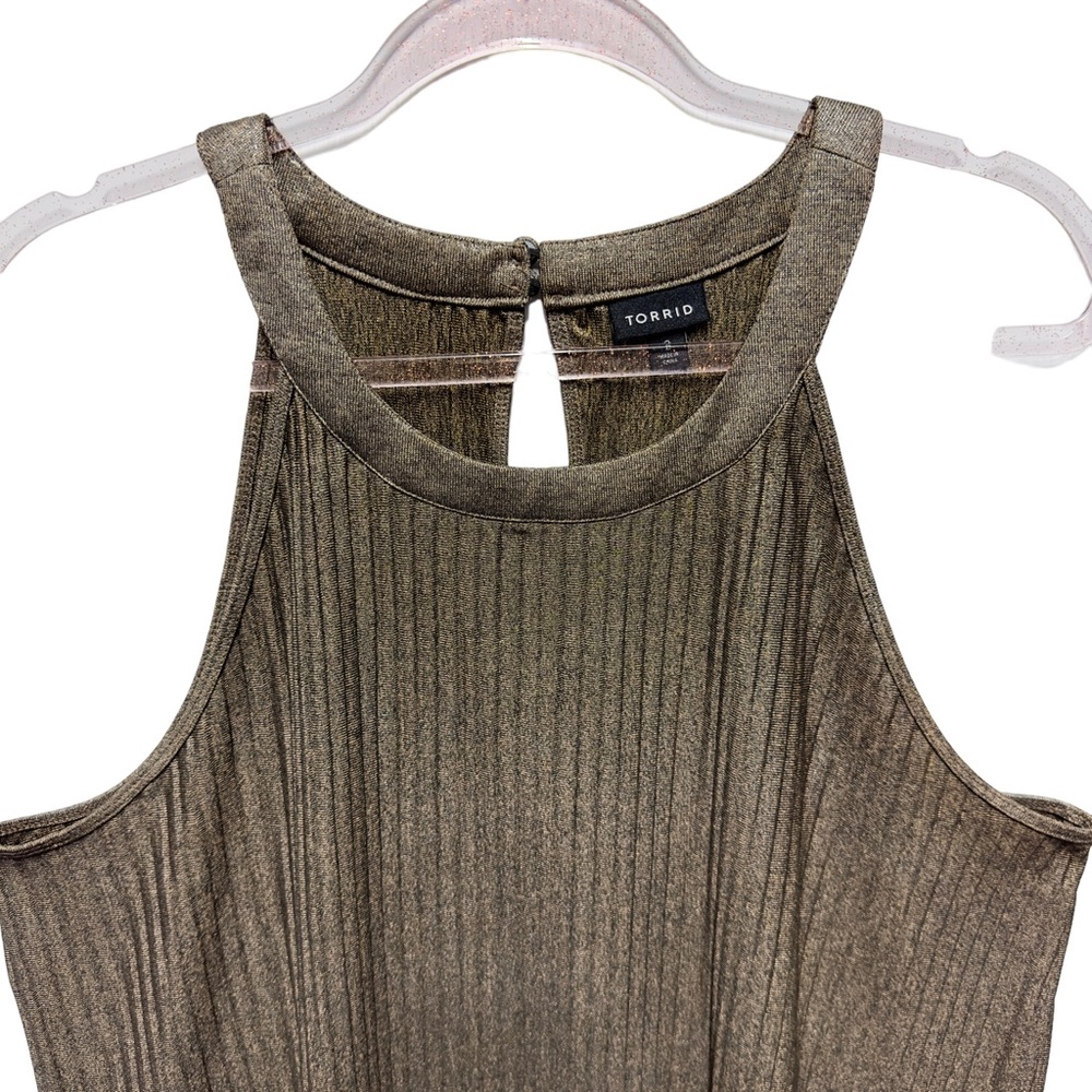 Torrid Pleated Bronze Halter Tank Top - Picture 4 of 10